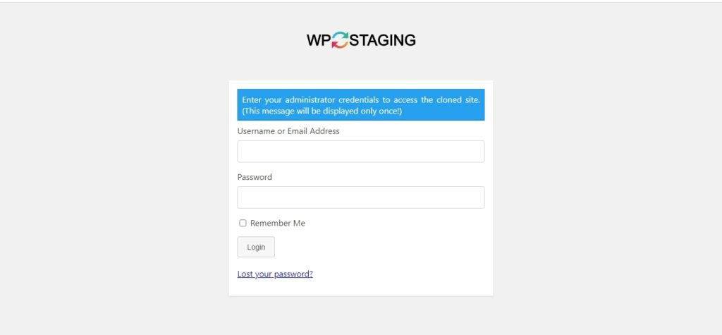 staging website login page.
