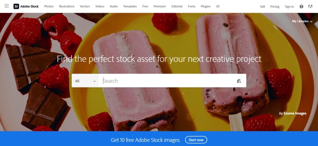 Adobe Stock video website homepage