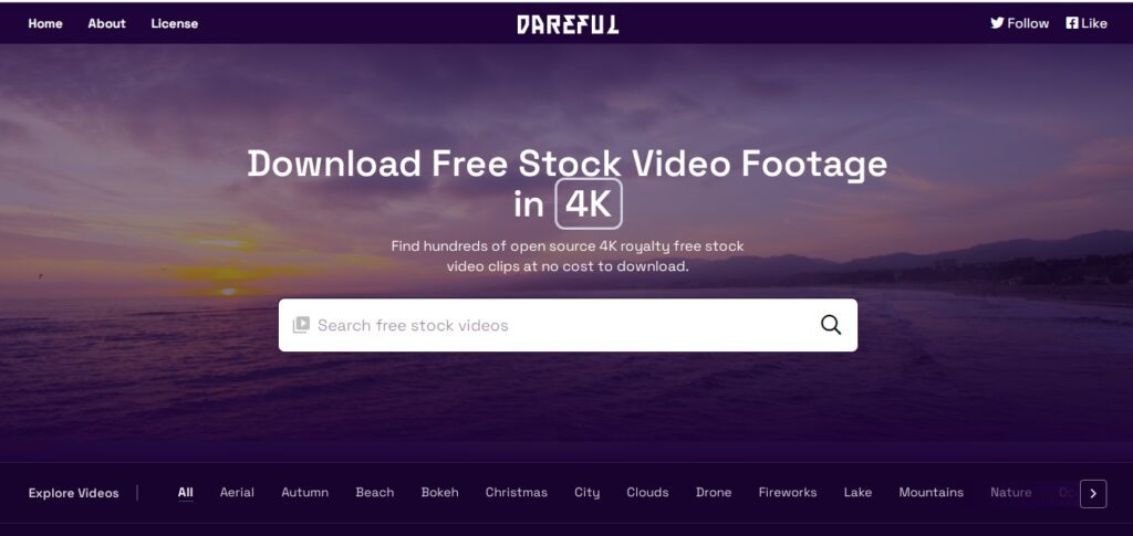 Dareful stock video website homepage
