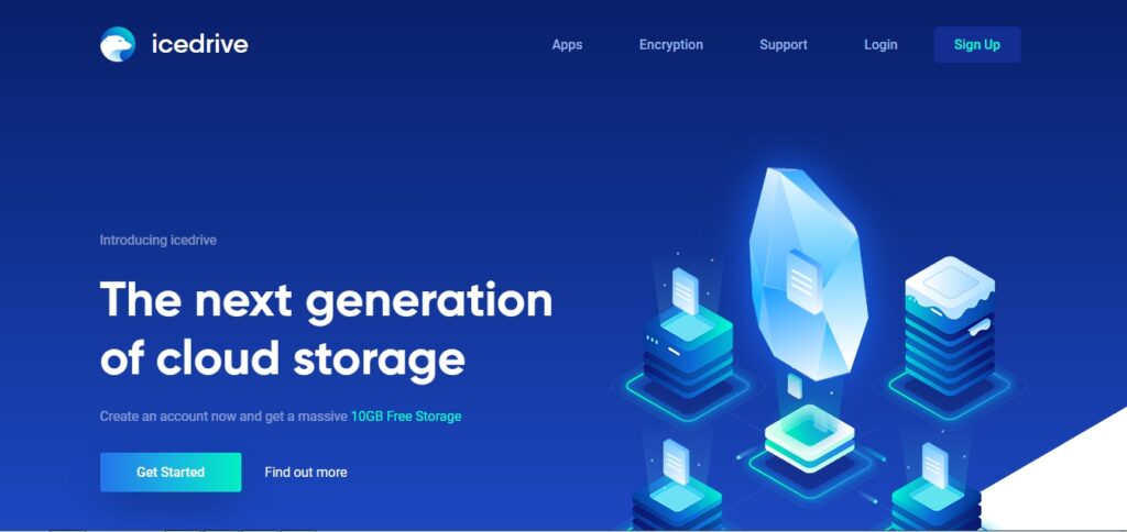 Icedrive cloud storage website homepage
