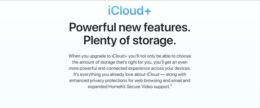 iCloud cloud storage homepage