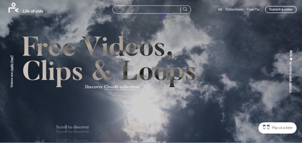 Life of Vids stock video website homepage
