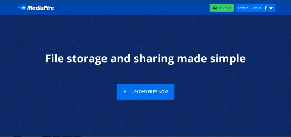 Mediafire cloud storage website homepage