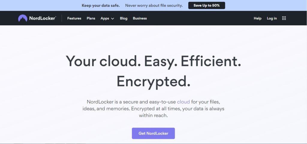 NordLocker cloud storage website homepage