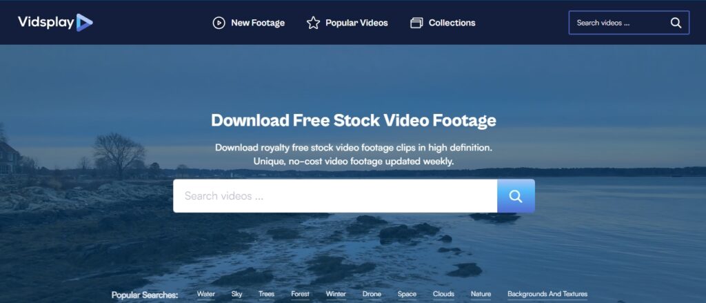 Vidsplay stock video website homepage