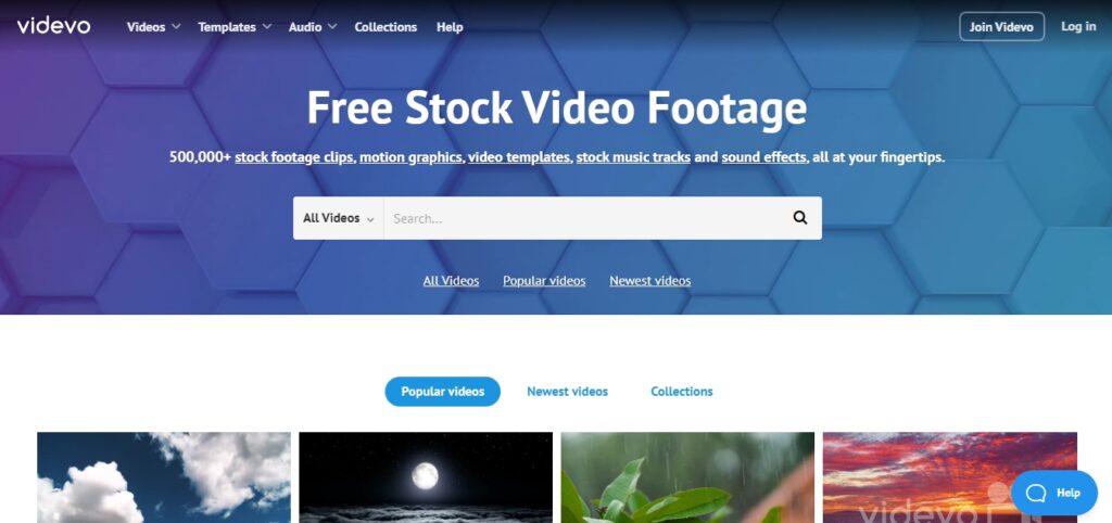 Videvo stock videowebsite homepage