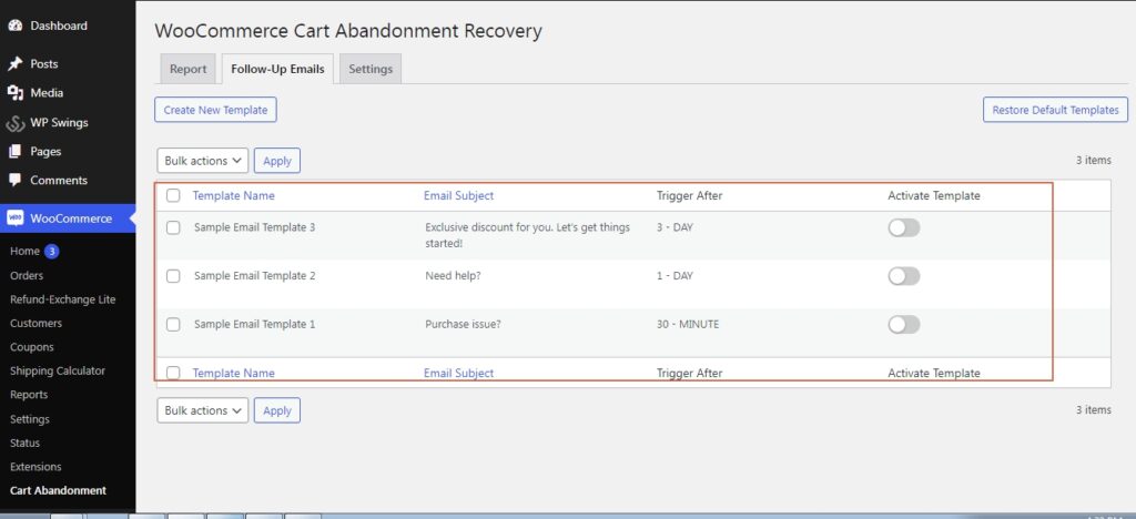 WooCommerce cart abandonment recovery plugin settings