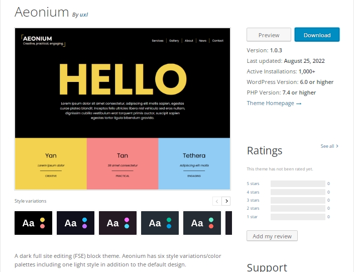 Aeonium a WordPress block theme