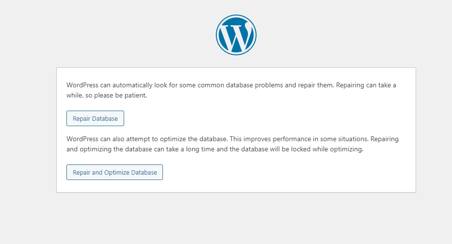 WordPress database repair function 