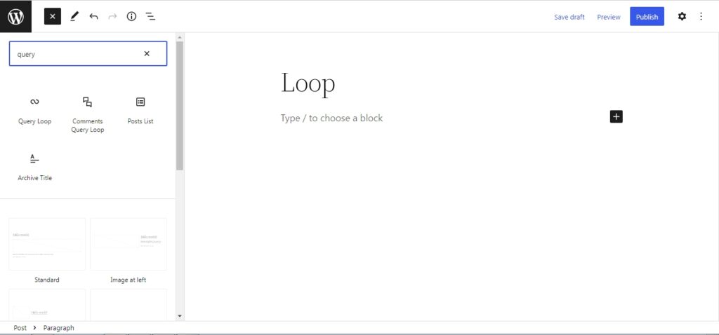 query loop for block themes