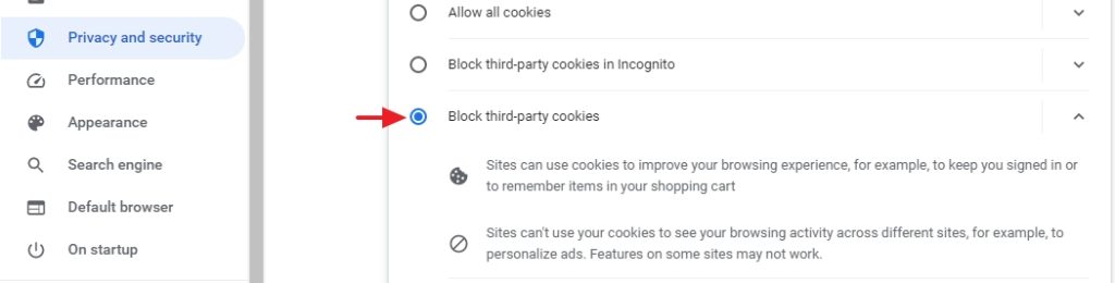 block tracking cookies in Chrome