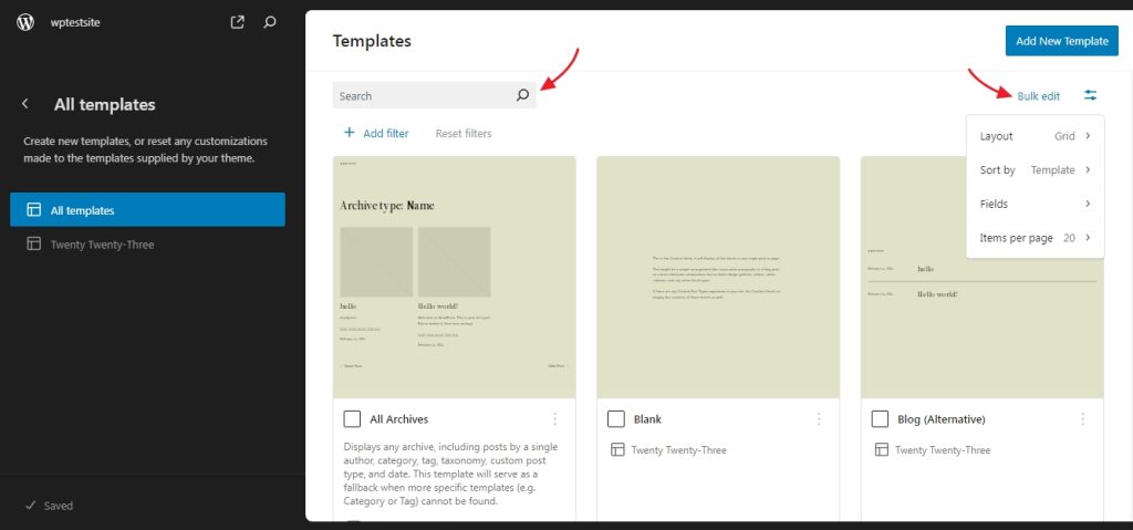 New search box and filter option in WordPress 6.5