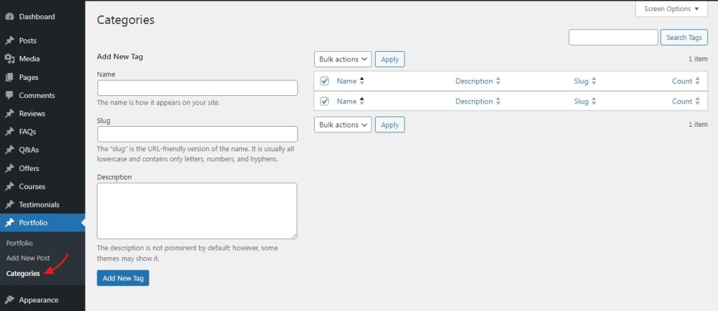 manually created a WordPress custom taxonomy