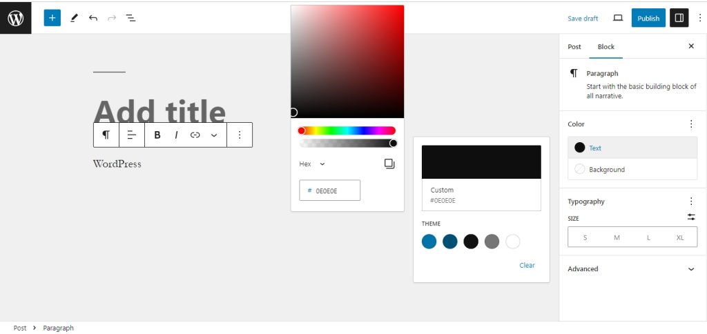 Text color option in the WordPress block editor