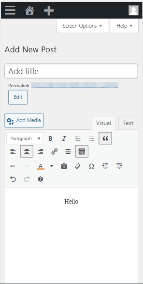 mobile view of the WordPress classic editor