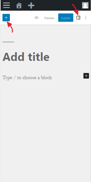 mobile view of the WordPress block editor