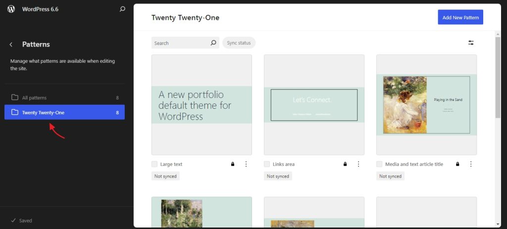 new pattern management option for classic theme in WordPress 6.6