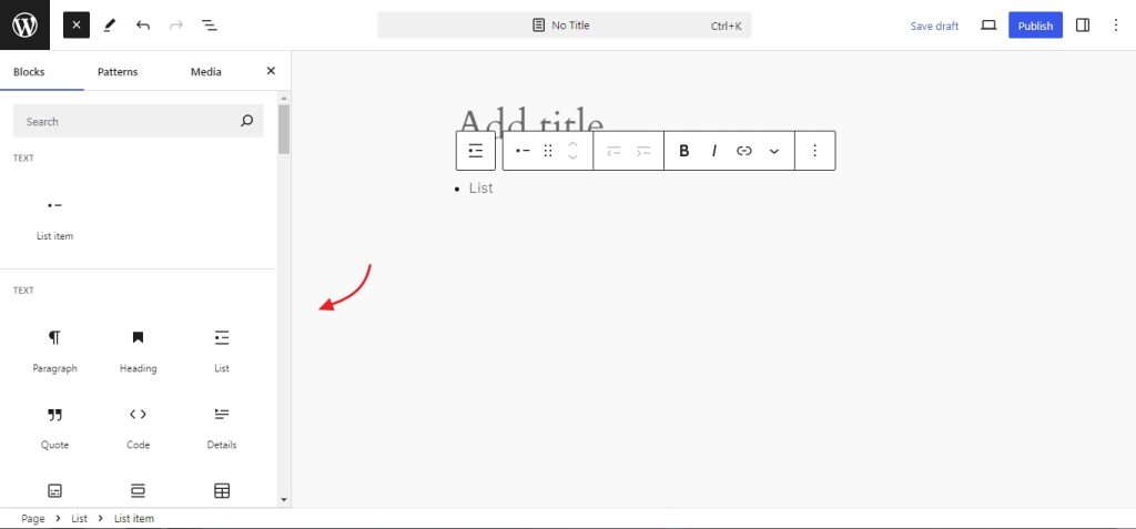 updated block inserter view in WordPress 6.6