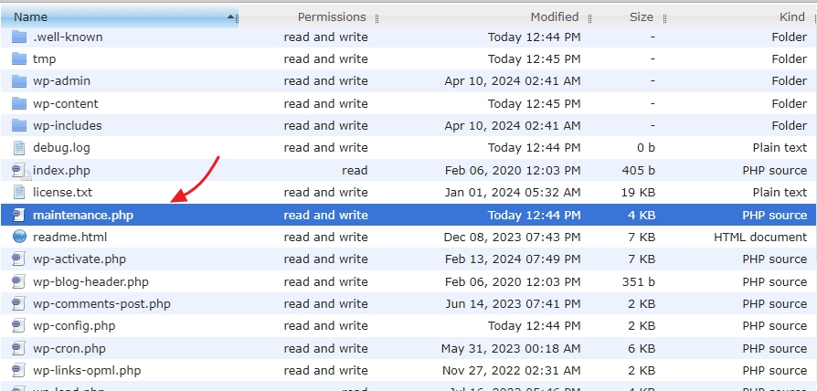 maintenance.php file in WordPress