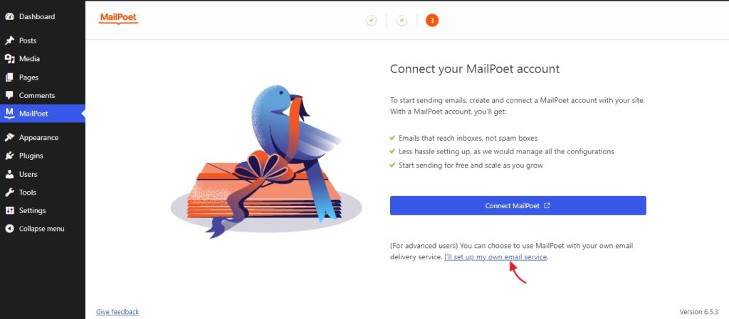 connect your mailpoet account