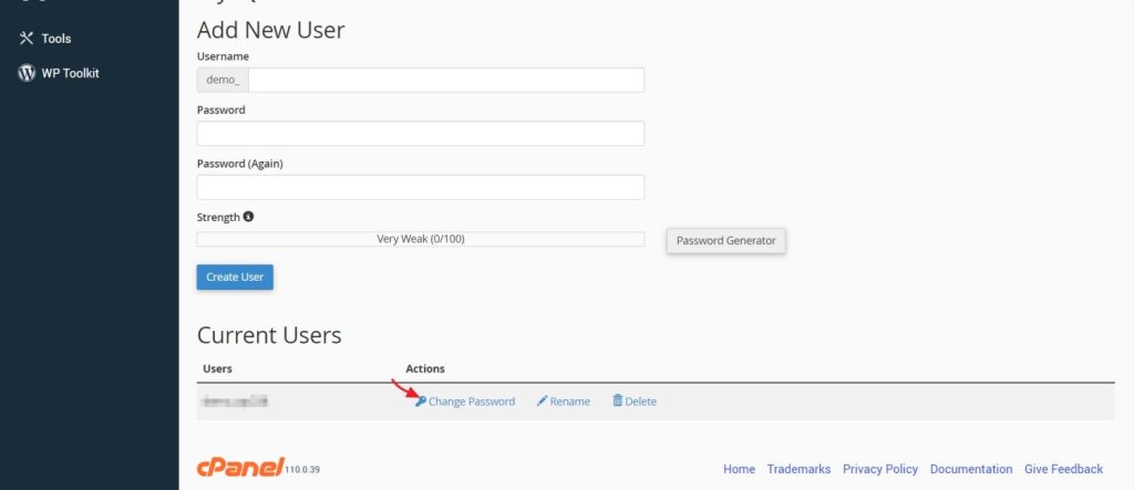 change database password option in cPanel