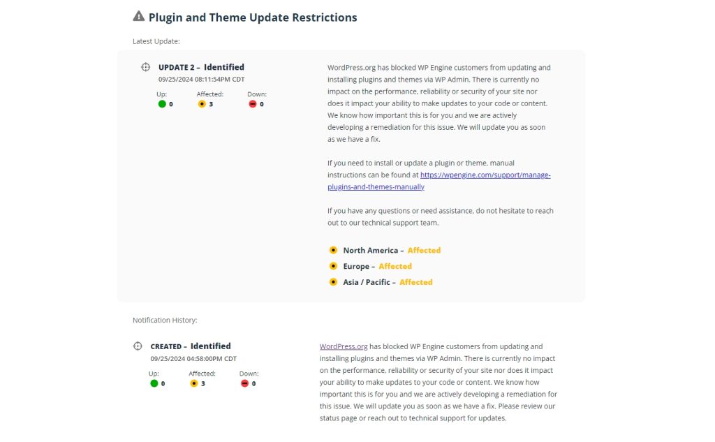 WP Engine status page