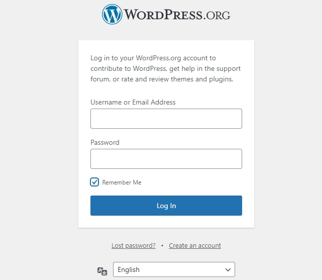 default WordPress.org login page