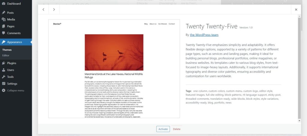 Twenty Twenty-Five WordPress 6.7 default theme