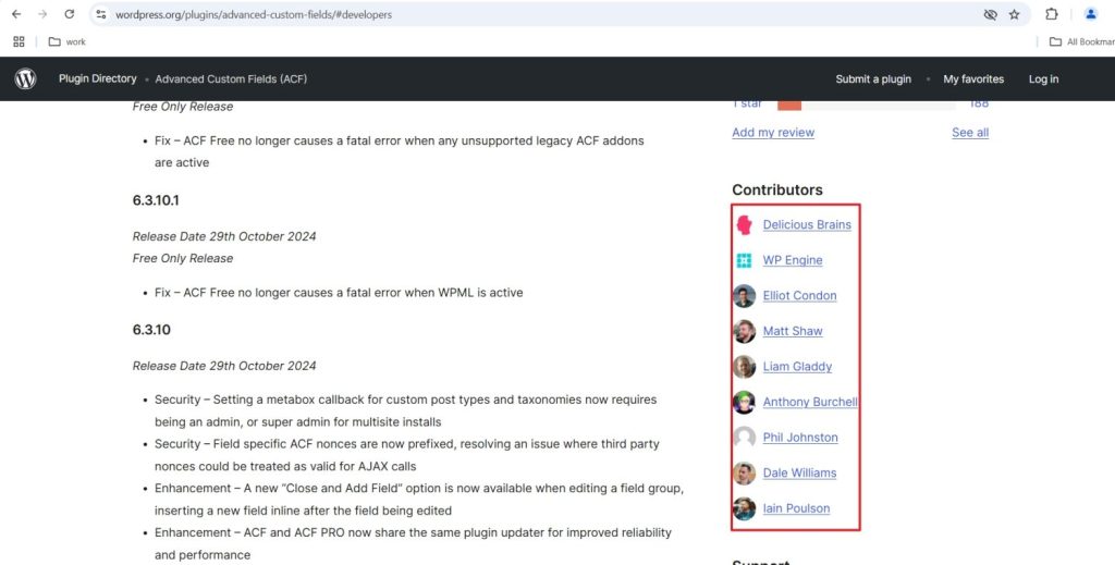 acf plugin developer list