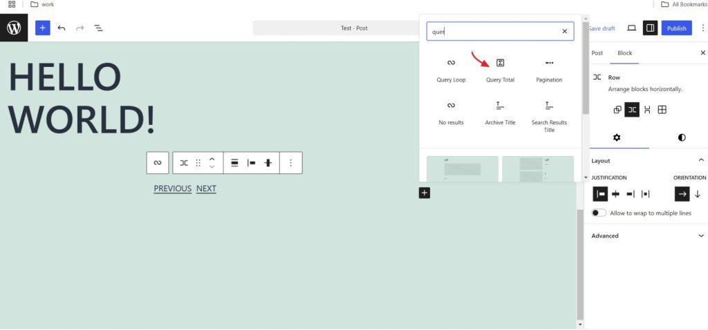 new query total block WordPress