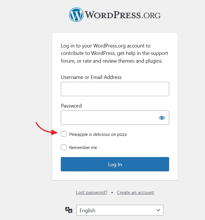 WordPress.org new pineapple login checkbox