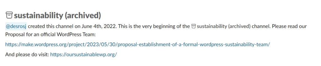 WordPress sustainability slack channel created