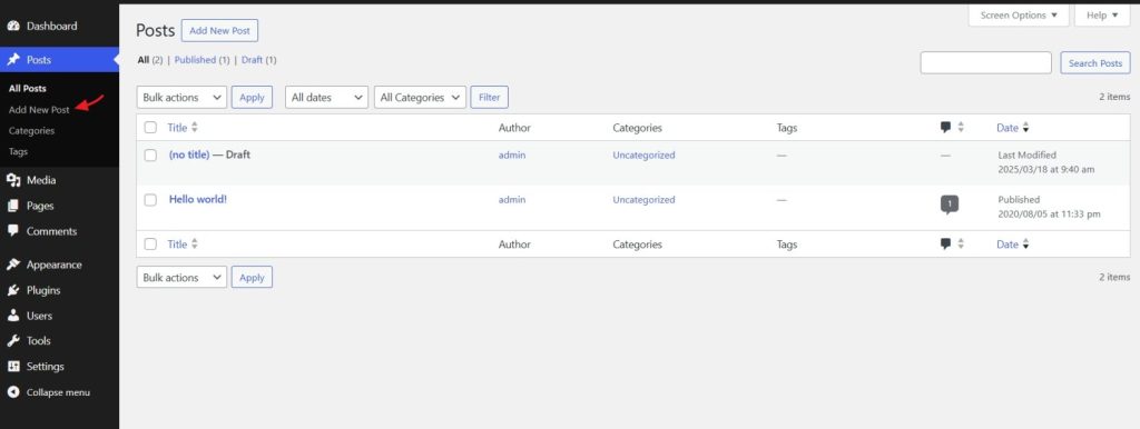 current dashboard posts label