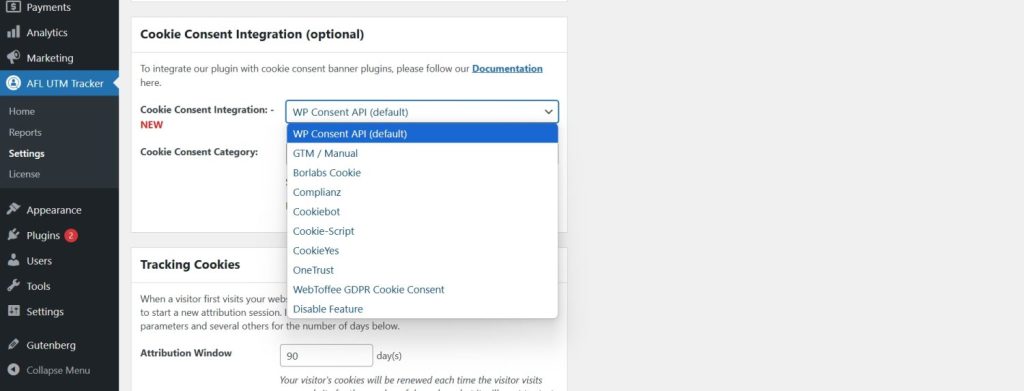 afl utm tracker plugin cookie consent