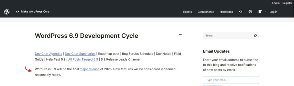 wordpress 6.9 new release date