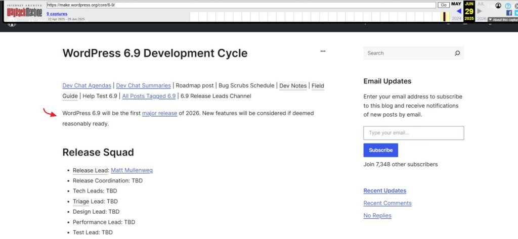 wordpress 6.9 2026 release date