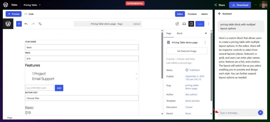 telex gutenberg block
