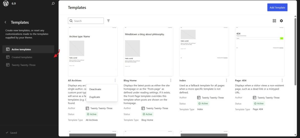 template management in wordpress