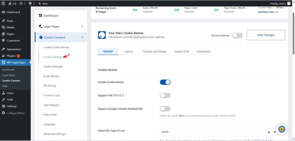cookie consent settings