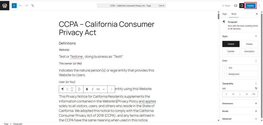 publish WPLP legal page