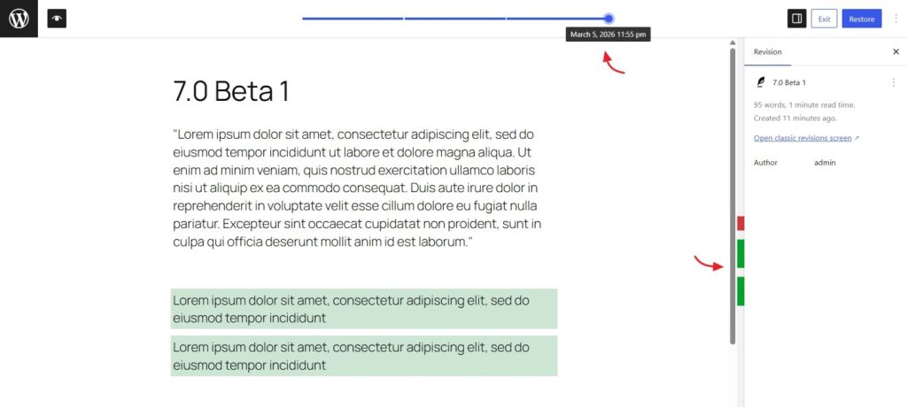 visual revisions in wordpress 7.0