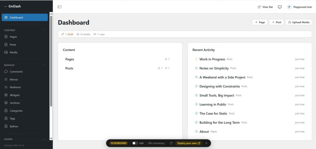 cloudflare emdash dashboard