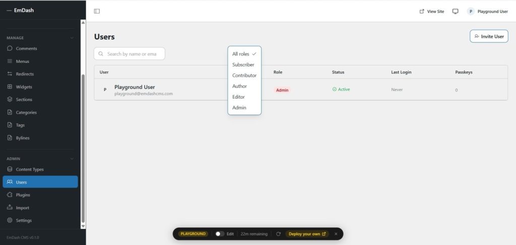 cloudflare emdash user roles