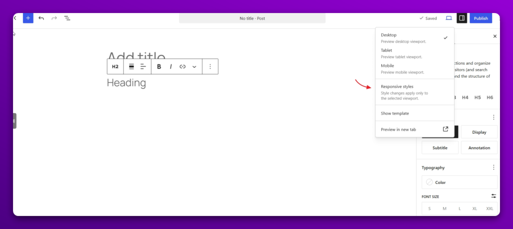 The new responsive styles feature in the editor