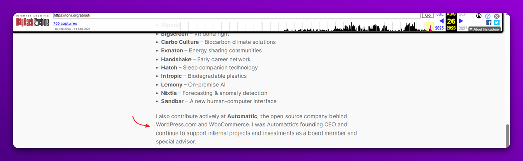 Updated bio on Toni Schneider's website